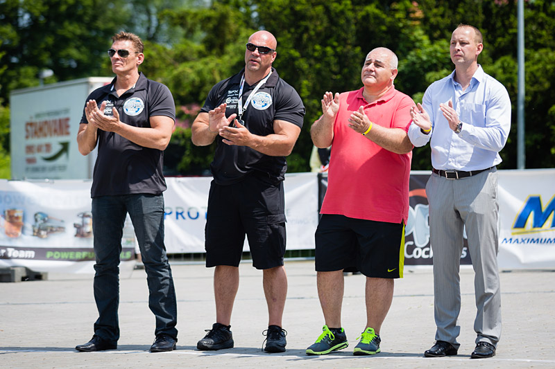 Strongman Champions League Plze� 2013 - zleva: Marcel Mostert, Ilkka Kinnunen, Geogis Patenidis a Patrik Packun
